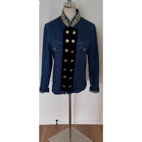 Vintage Military Style 90s Jacket Dark Jean Velvet Stefano Int. Size MED Womens - Picture 15 of 16